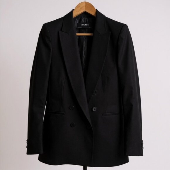 Zara Women’s Classic Double-Breasted Black Tuxedo Blazer - Picture 1 of 7
